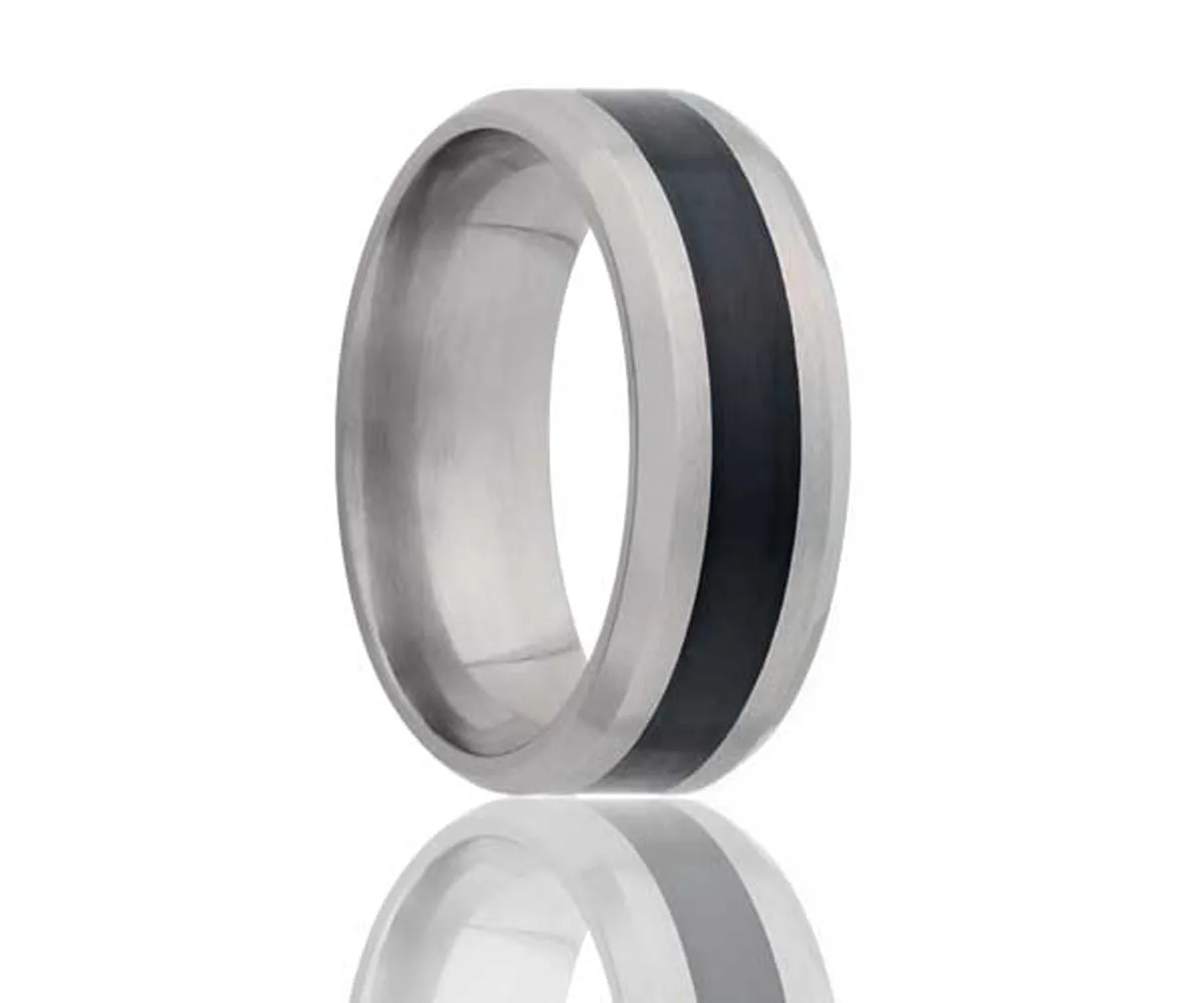 Titanium Beveled Edge Black Inlay Ring
