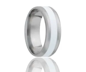 Titanium Beveled Edge White Inlay Ring