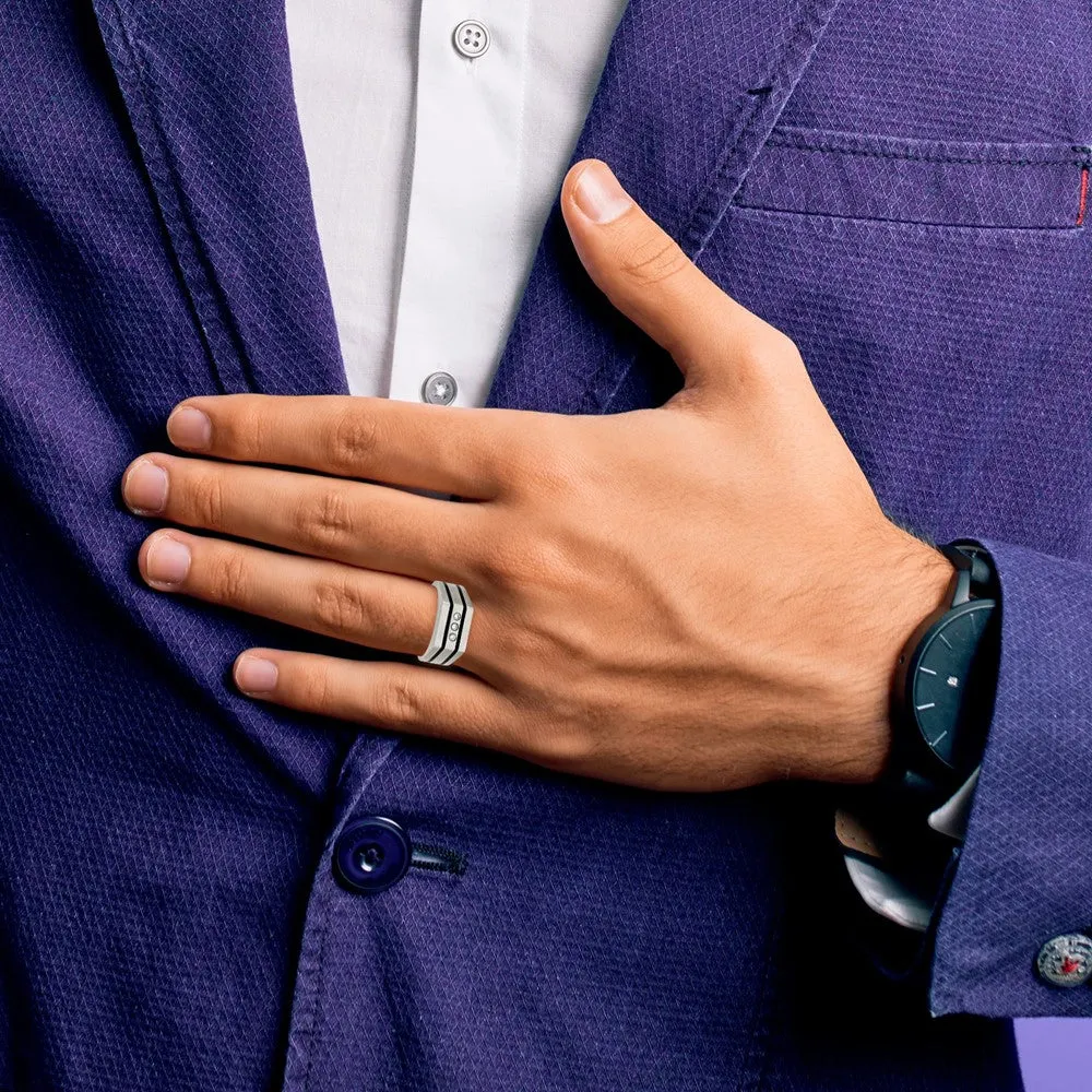 Titanium Brushed and Polished Black IP-plated CZ Signet Ring