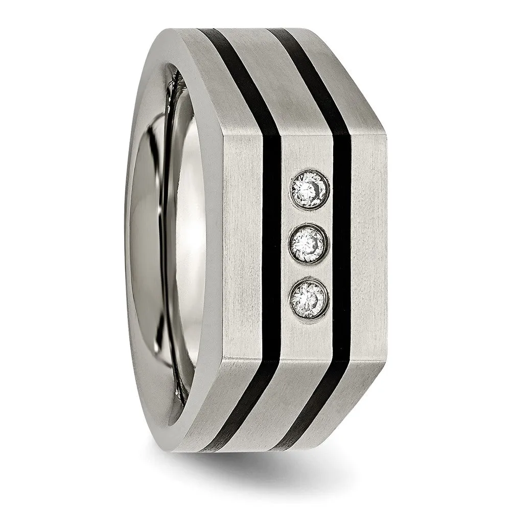 Titanium Brushed and Polished Black IP-plated CZ Signet Ring