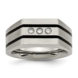 Titanium Brushed and Polished Black IP-plated CZ Signet Ring