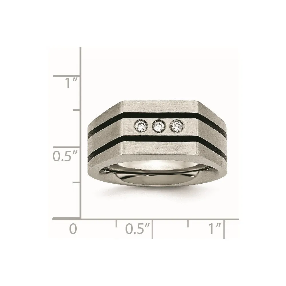 Titanium Brushed and Polished Black IP-plated CZ Signet Ring
