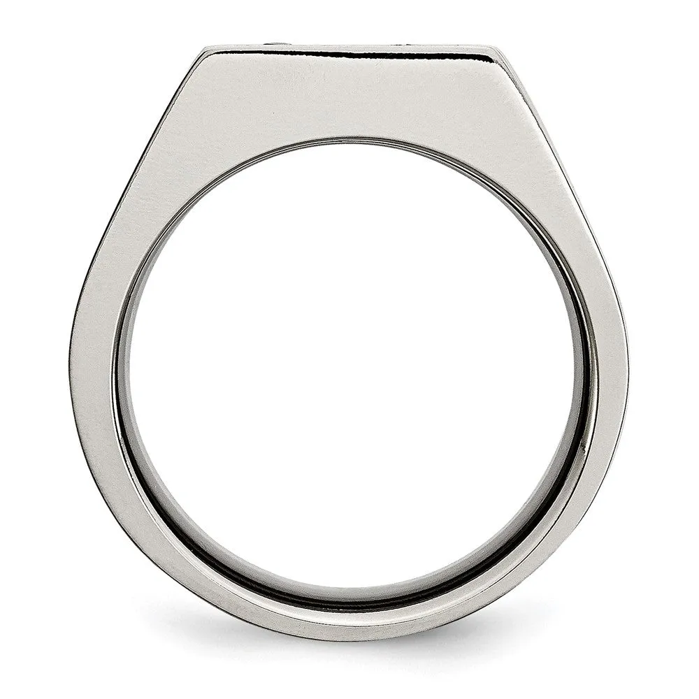 Titanium Brushed and Polished Black IP-plated CZ Signet Ring