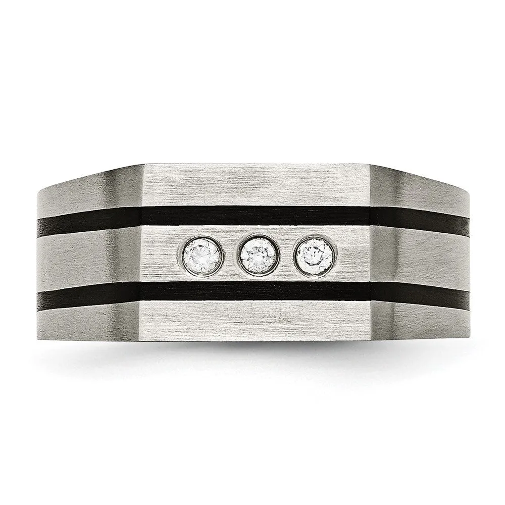Titanium Brushed and Polished Black IP-plated CZ Signet Ring