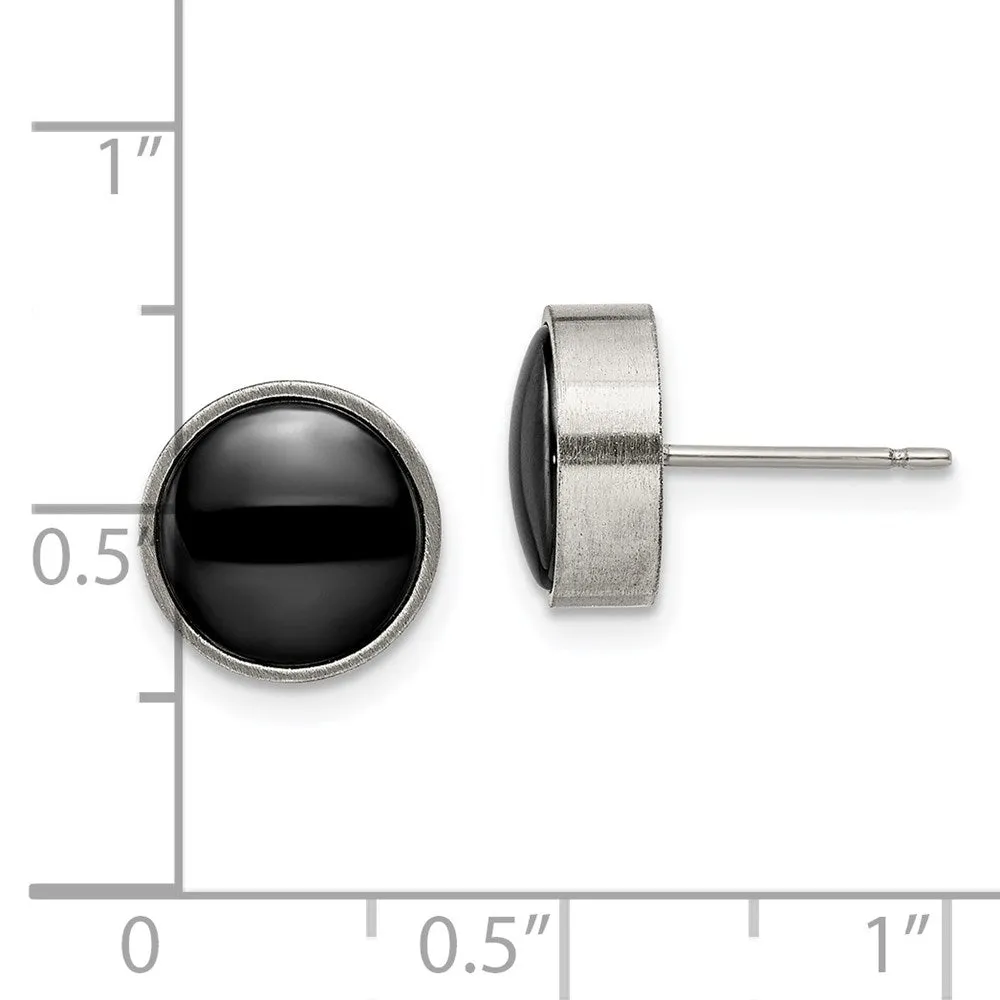Titanium Brushed with Black Ceramic Circle Post Earrings