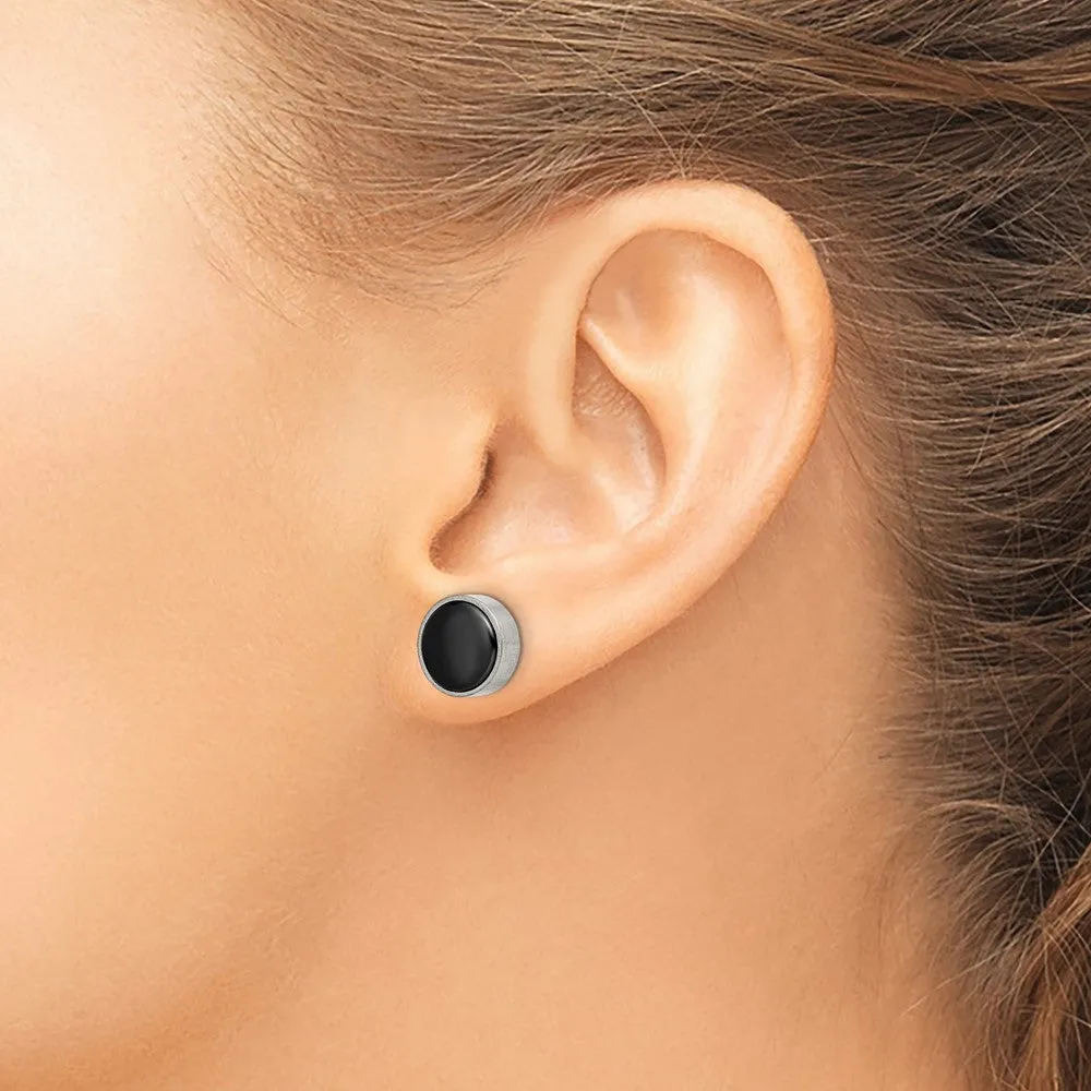 Titanium Brushed with Black Ceramic Circle Post Earrings