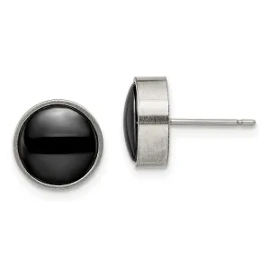 Titanium Brushed with Black Ceramic Circle Post Earrings