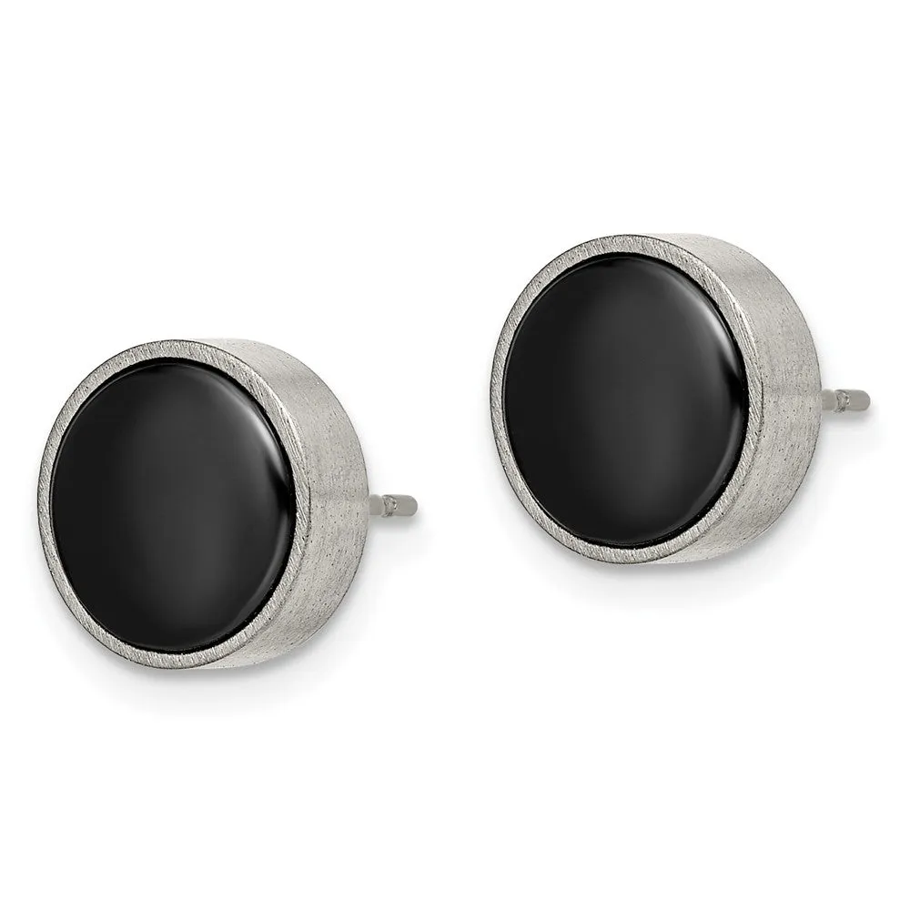 Titanium Brushed with Black Ceramic Circle Post Earrings
