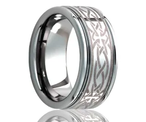Titanium Deep Groove Laser Engraved Cross Ring