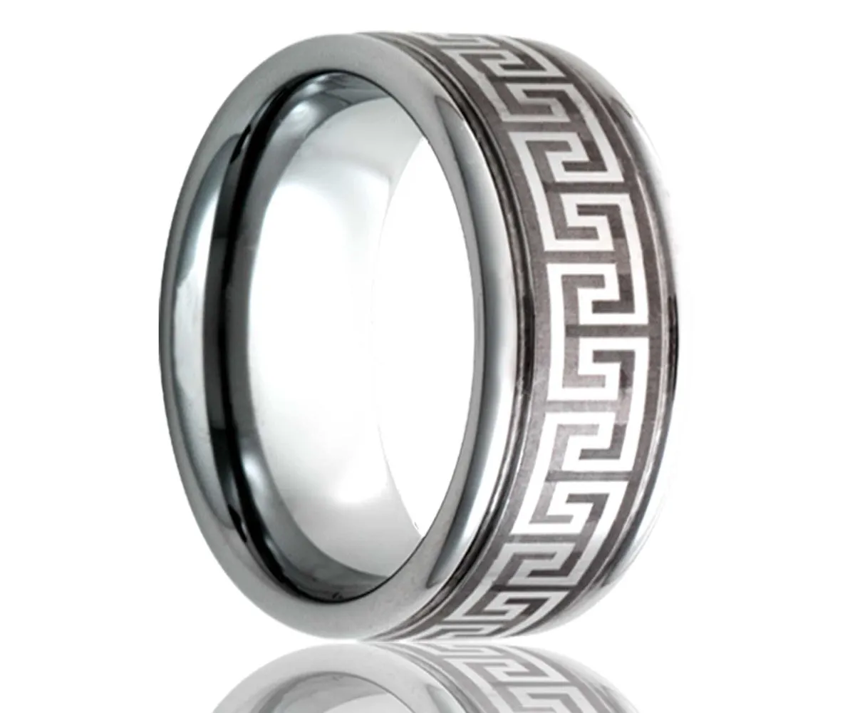 Titanium Deep Groove Laser Engraved Geometric Ring