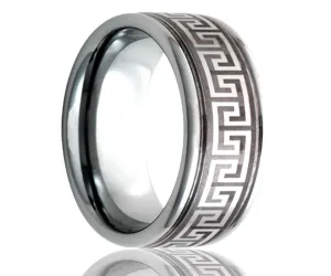 Titanium Deep Groove Laser Engraved Geometric Ring