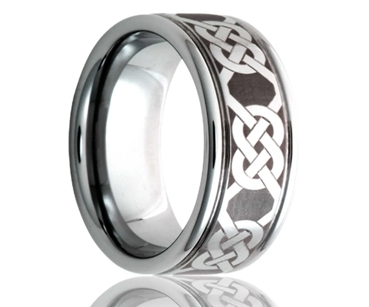 Titanium Deep Groove Laser Engraved Infinity Knot Ring