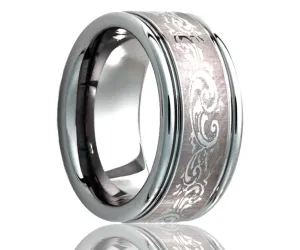 Titanium Deep Groove Laser Engraved Swirl Ring