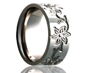 Titanium Flat Floral Milled Ring