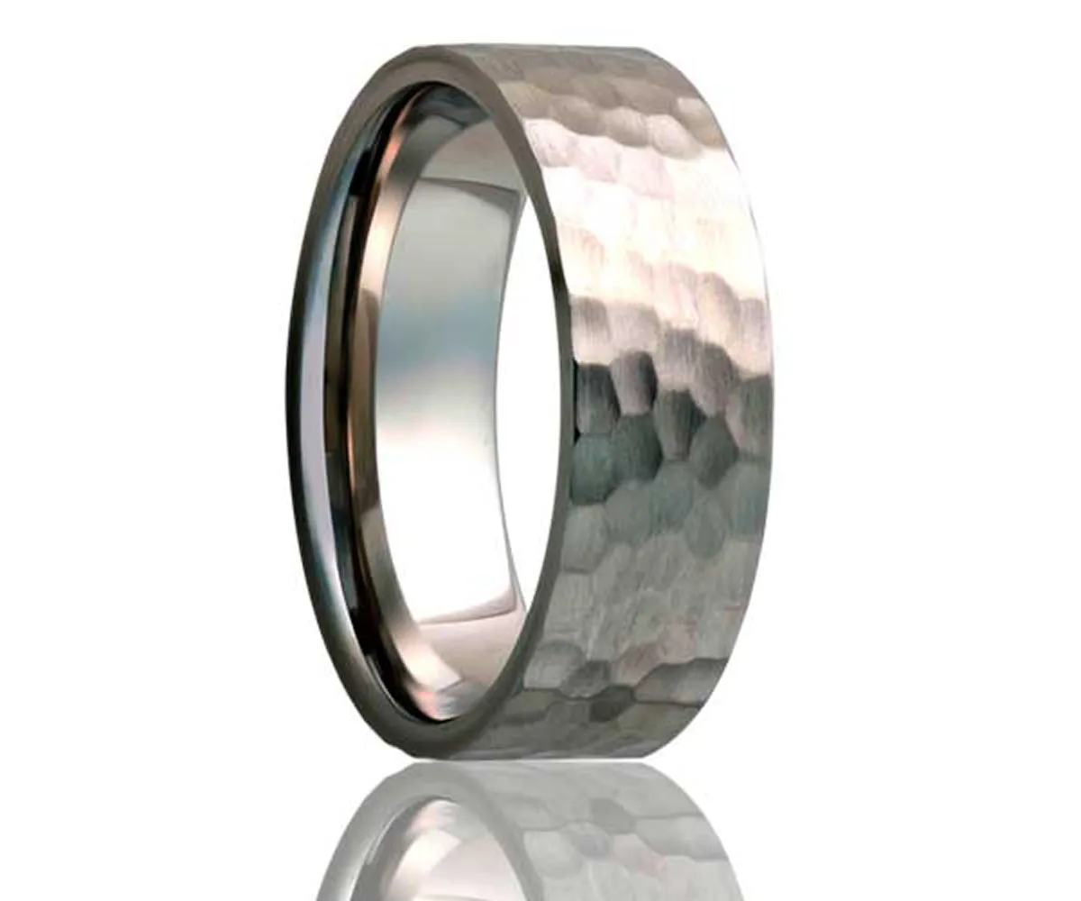 Titanium Flat Hammer Finish Ring