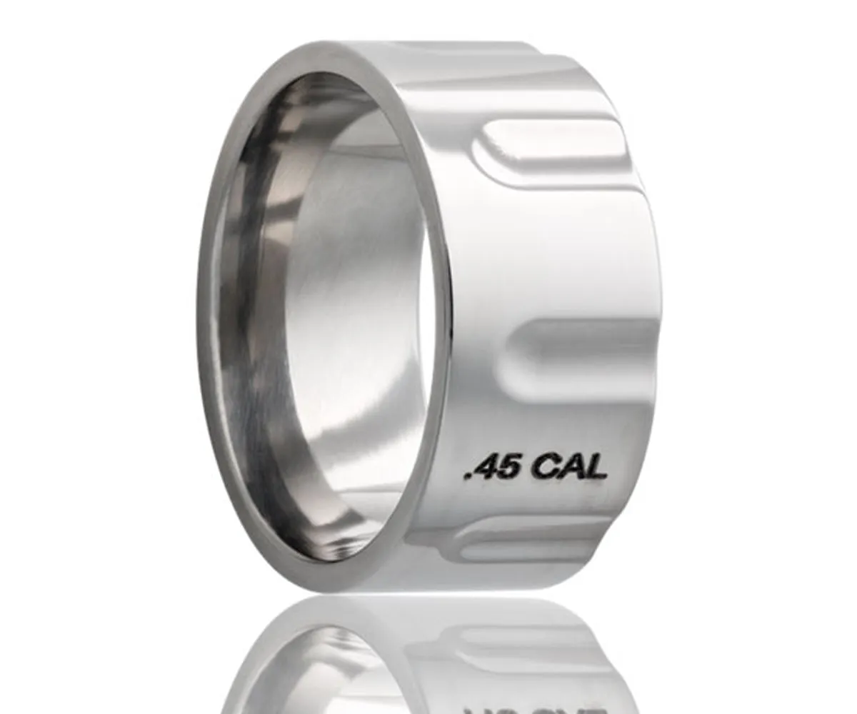 Titanium Flat Laser Engraved .45 Cal Ring