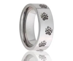 Titanium Flat Laser Engraved Bear Paw Ring