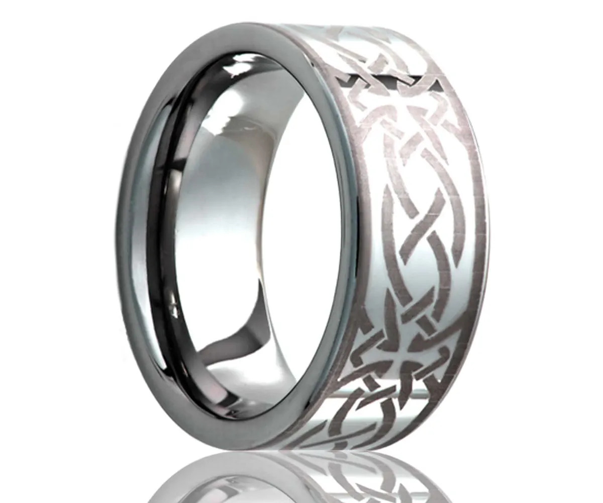 Titanium Flat Laser Engraved Cross Ring