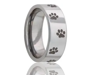 Titanium Flat Laser Engraved Dog Paw Ring