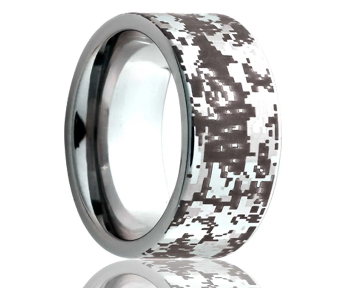 Titanium Flat Laser Engraved Pixel Ring
