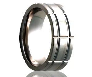 Titanium Flat Wide Intersecting Grooves Milled Ring
