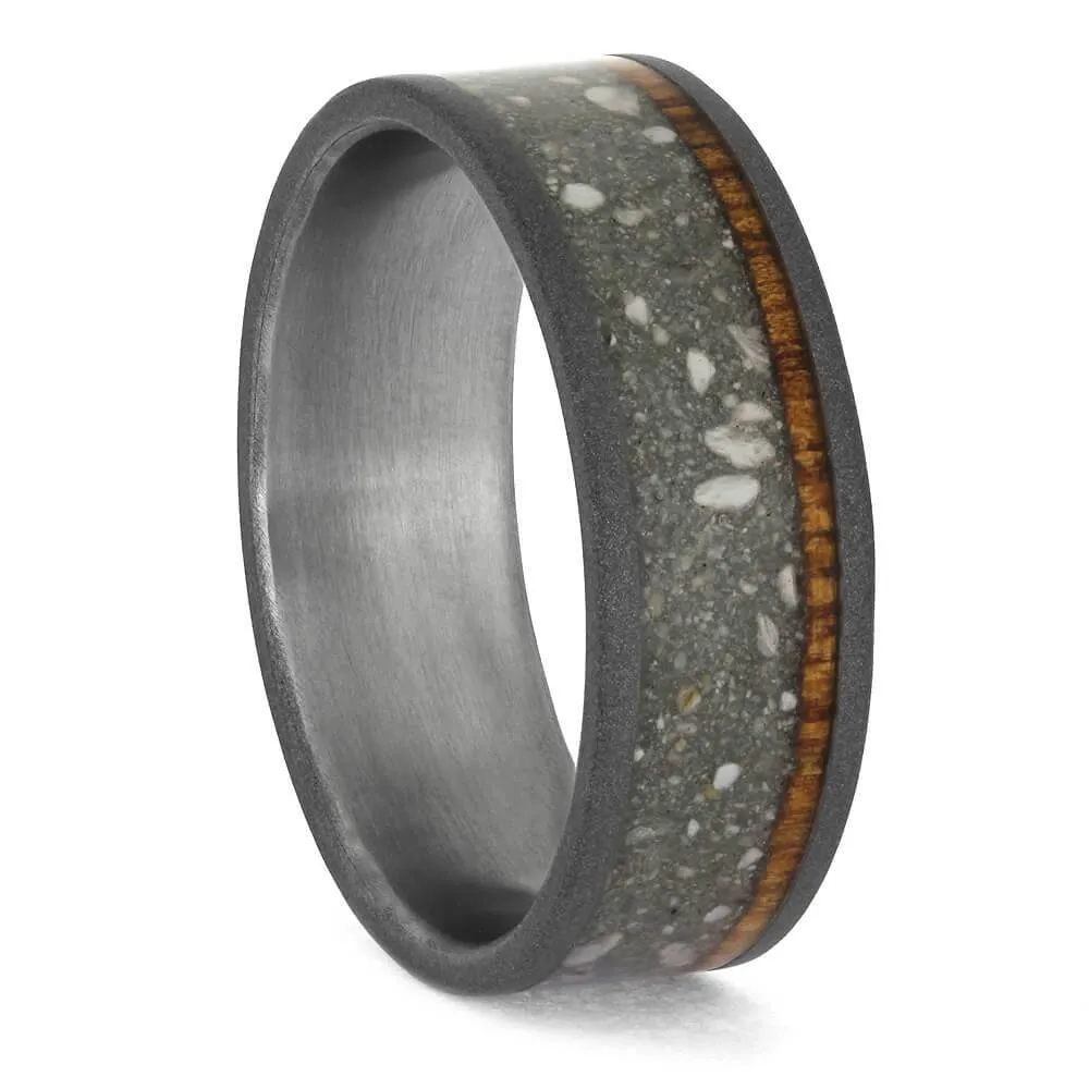 Titanium Memorial Ring with Wood and Ashes