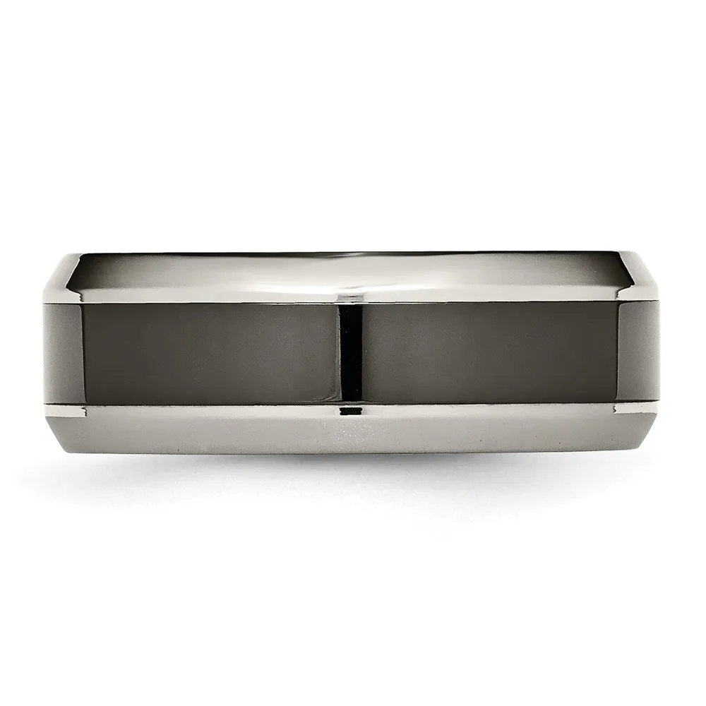 Titanium Polished w/Black Ceramic Center 8mm Beveled Band