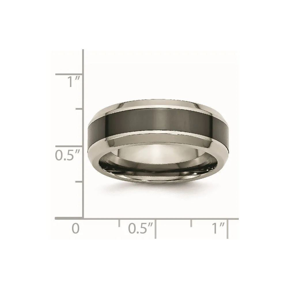 Titanium Polished w/Black Ceramic Center 8mm Beveled Band