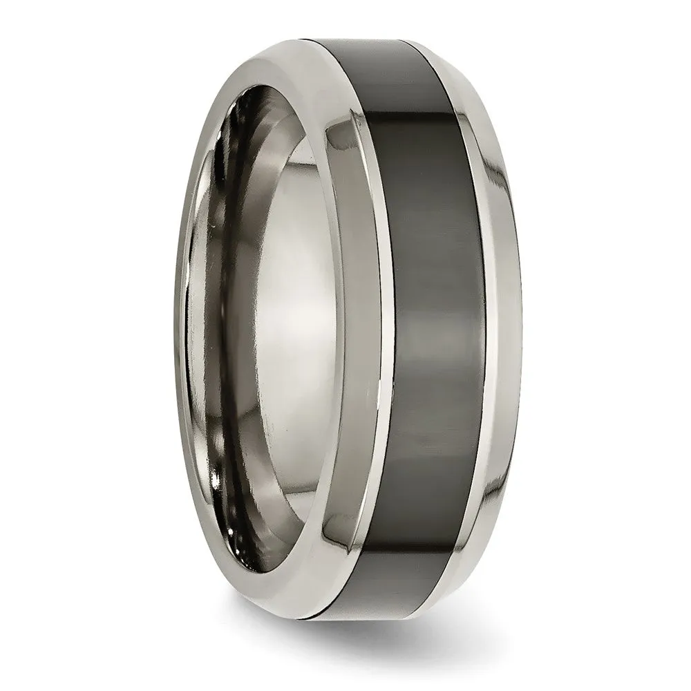 Titanium Polished w/Black Ceramic Center 8mm Beveled Band