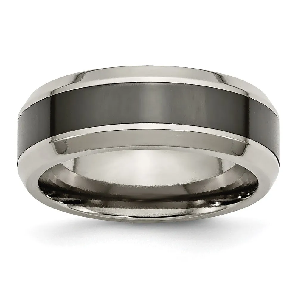 Titanium Polished w/Black Ceramic Center 8mm Beveled Band