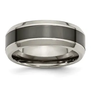 Titanium Polished w/Black Ceramic Center 8mm Beveled Band
