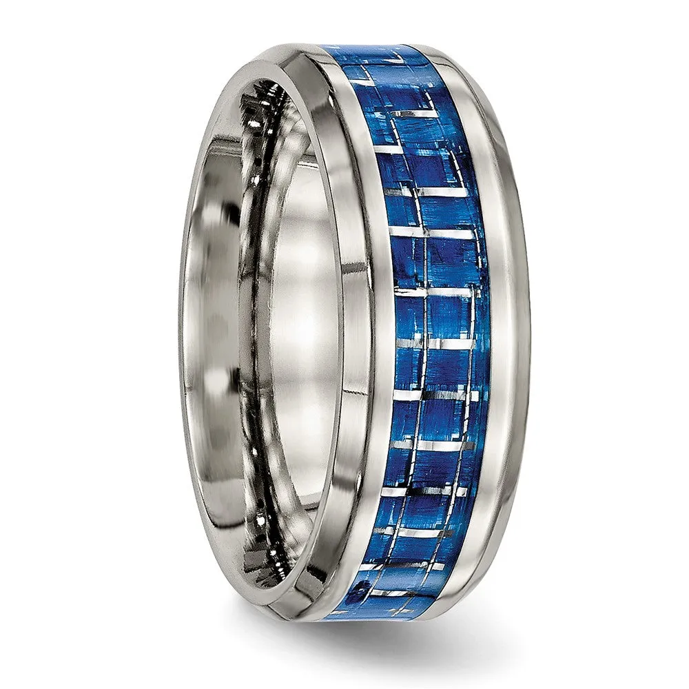 Titanium Polished with Blue/White Carbon Fiber Inlay 8mm Ring