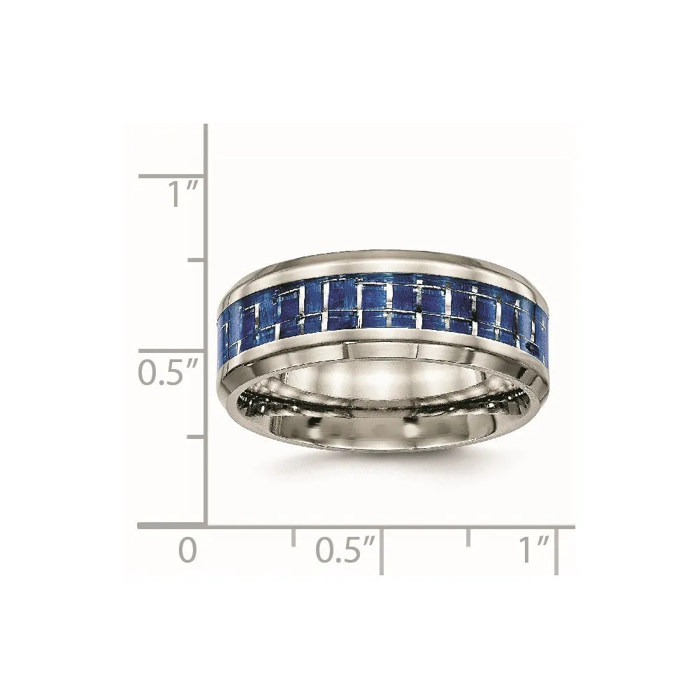 Titanium Polished with Blue/White Carbon Fiber Inlay 8mm Ring