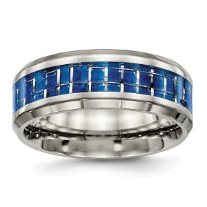 Titanium Polished with Blue/White Carbon Fiber Inlay 8mm Ring