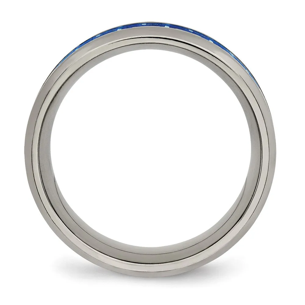 Titanium Polished with Blue/White Carbon Fiber Inlay 8mm Ring