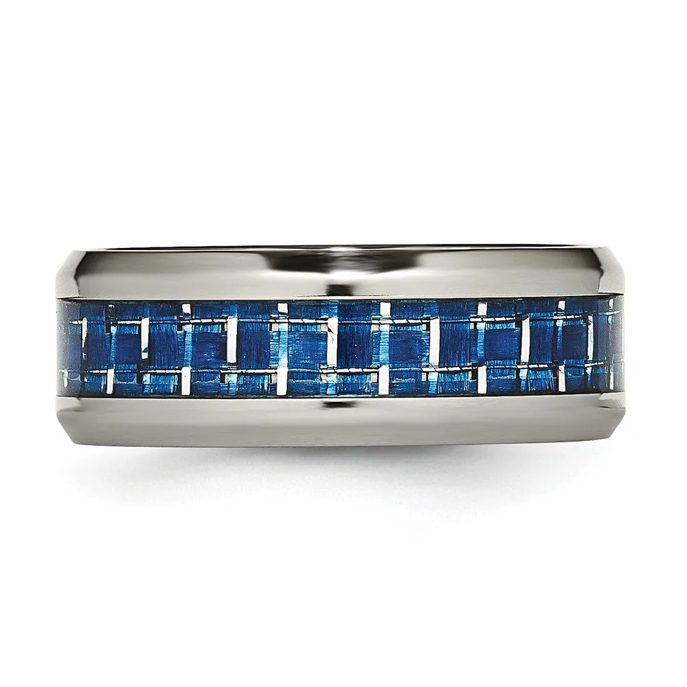Titanium Polished with Blue/White Carbon Fiber Inlay 8mm Ring