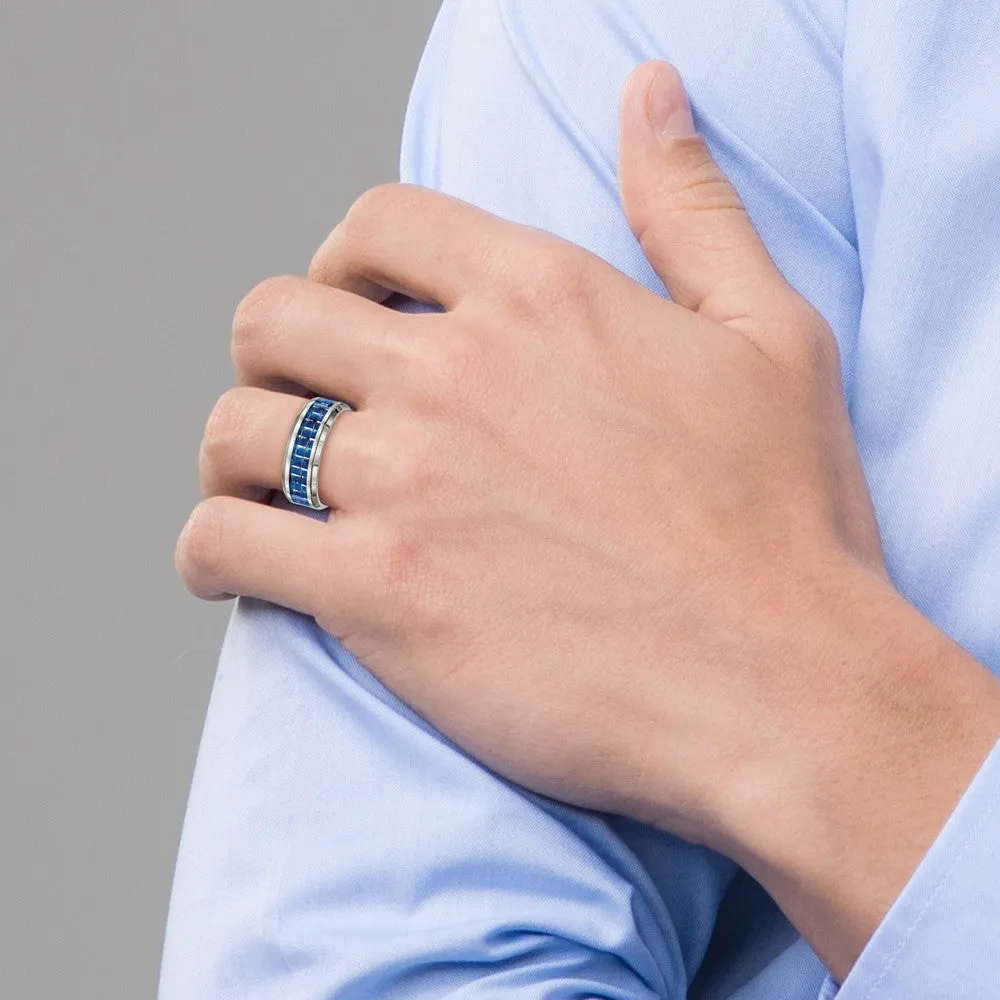 Titanium Polished with Blue/White Carbon Fiber Inlay 8mm Ring