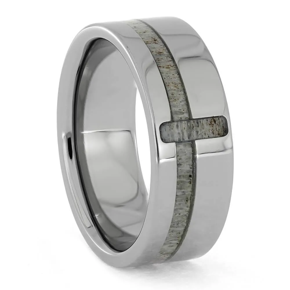 Titanium Ring with Antler Cross