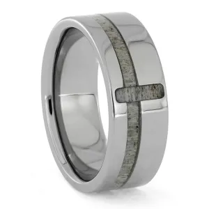 Titanium Ring with Antler Cross
