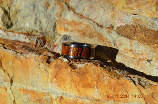 Titanium Wood Ring Desert Iron Wood Band Custom Wedding Band Available in Comfort Fit Mens and Ladies Size 4-18 Unique Exotic Wooden Design