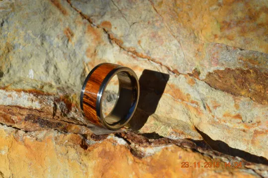 Titanium Wood Ring Desert Iron Wood Band Custom Wedding Band Available in Comfort Fit Mens and Ladies Size 4-18 Unique Exotic Wooden Design