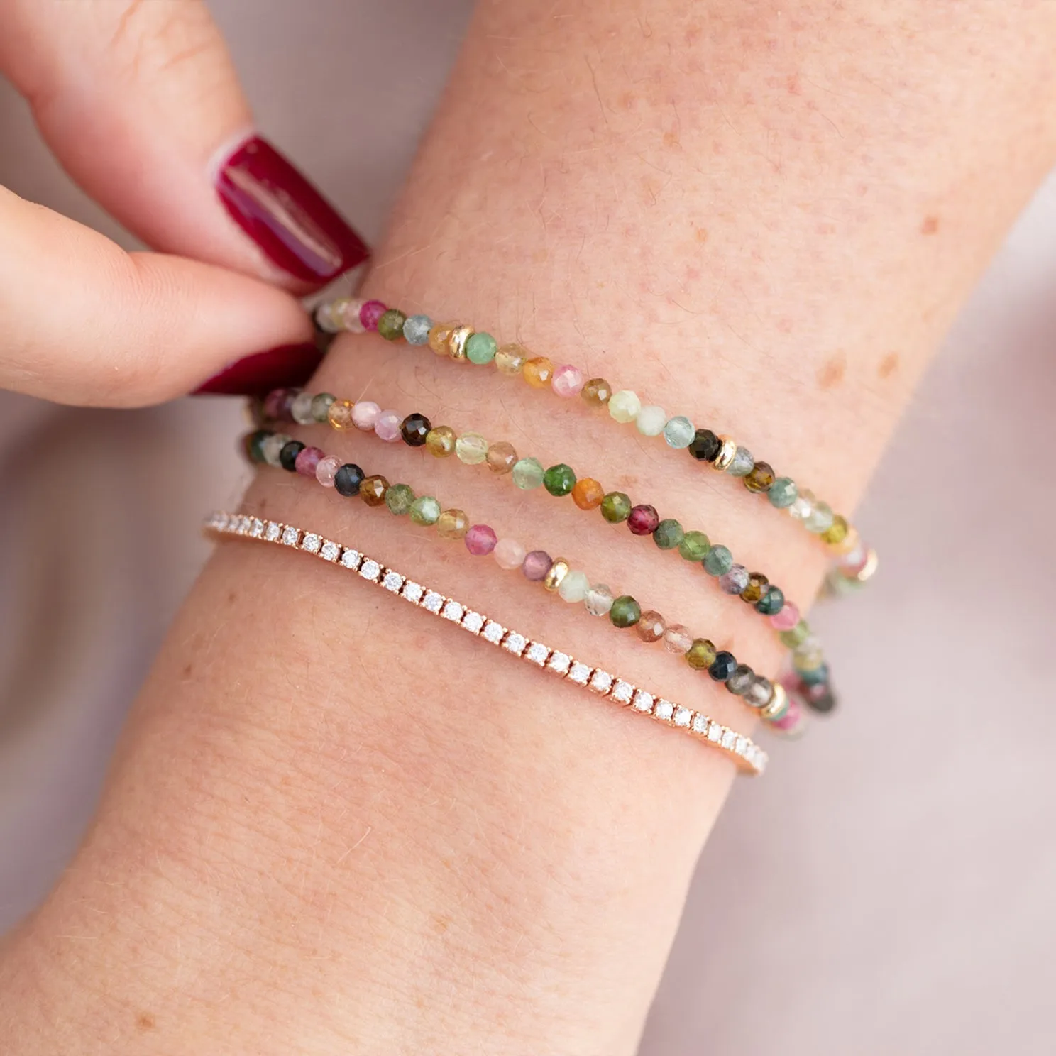 Tourmaline Necklace & Triple Wrap Bracelet With Gold Rondelles