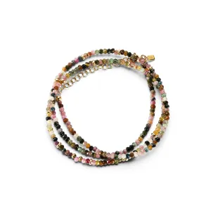 Tourmaline Necklace & Triple Wrap Bracelet With Gold Rondelles