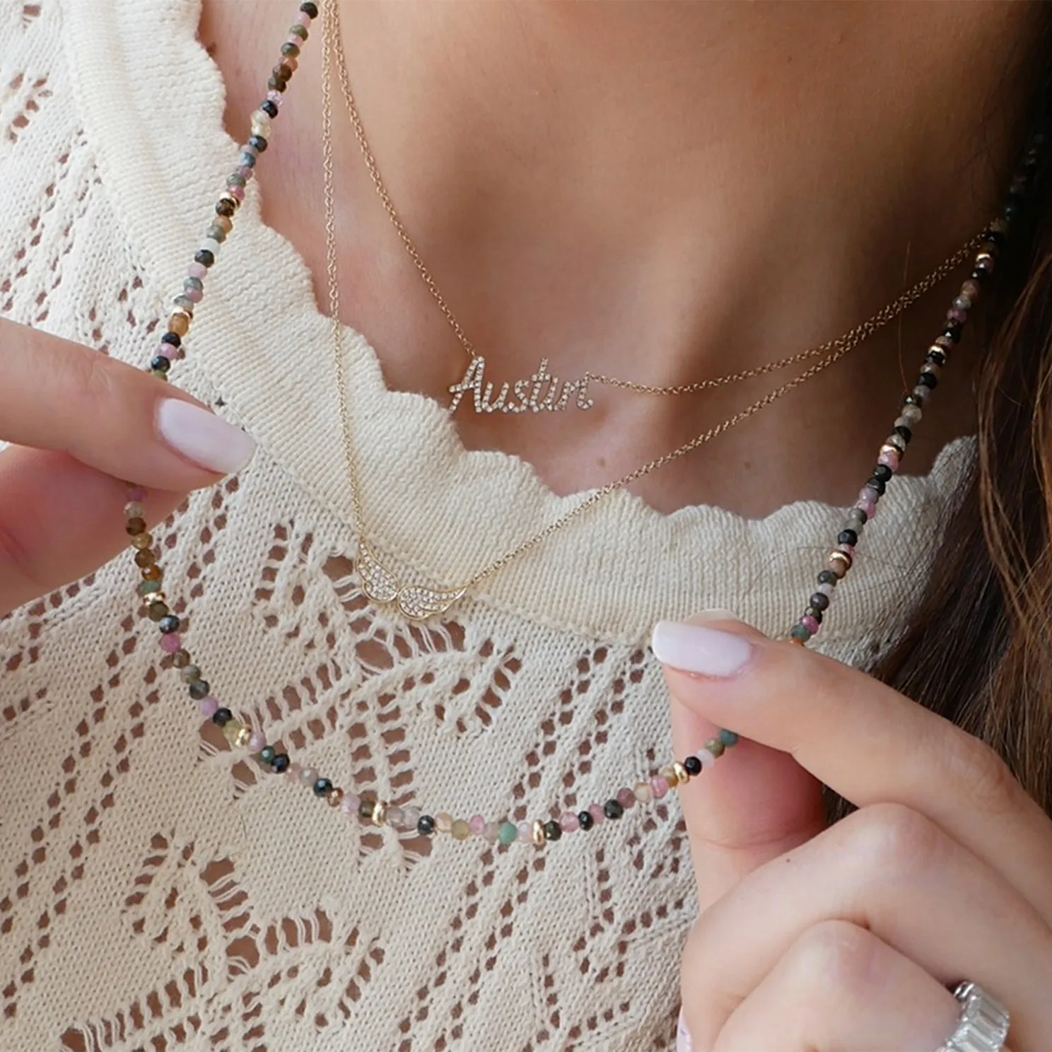 Tourmaline Necklace & Triple Wrap Bracelet With Gold Rondelles
