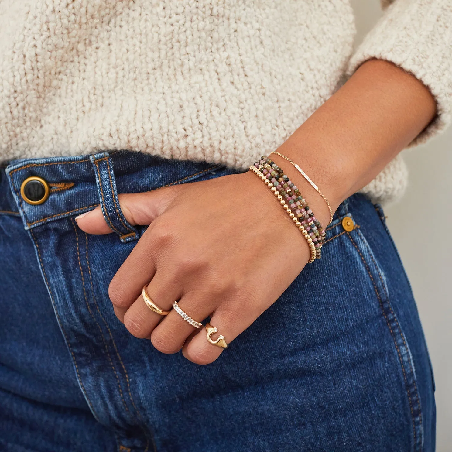 Tourmaline Necklace & Triple Wrap Bracelet With Gold Rondelles