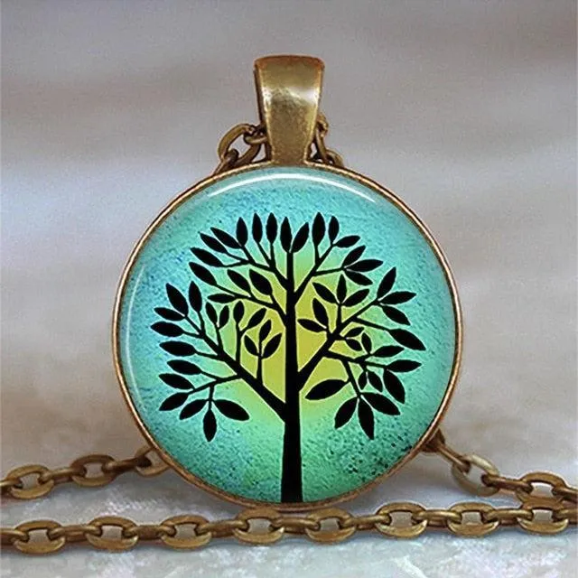 Tree Of Life Glass Cabochon Statement Necklace