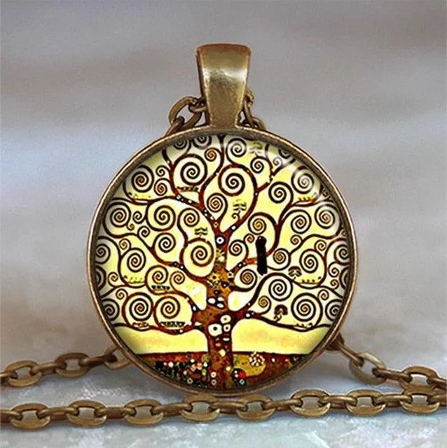 Tree Of Life Glass Cabochon Statement Necklace
