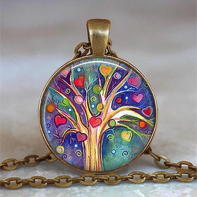 Tree Of Life Glass Cabochon Statement Necklace