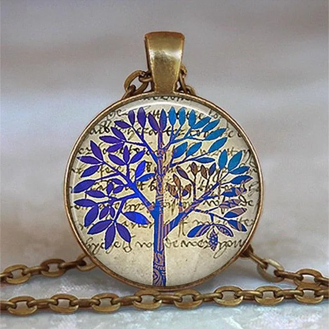 Tree Of Life Glass Cabochon Statement Necklace