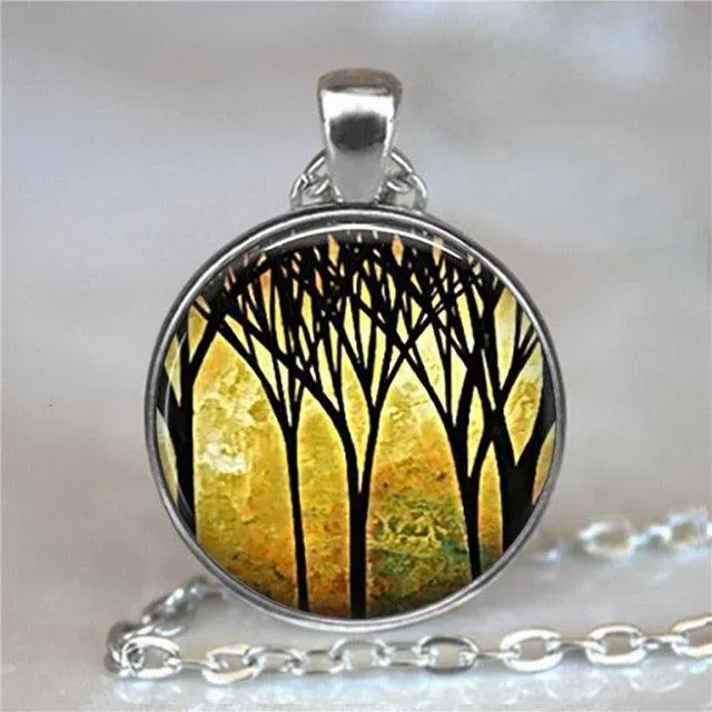 Tree Of Life Glass Cabochon Statement Necklace